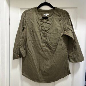 Croft & Barrow Olive Green 3/4 Long Sleeve Roll Sleeves Henley Size S